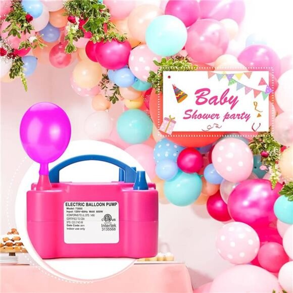 Electric Air Balloon Pump 110V 600W Rose Red Portable Dual Nozzle Inflator - Picture 2 of 6